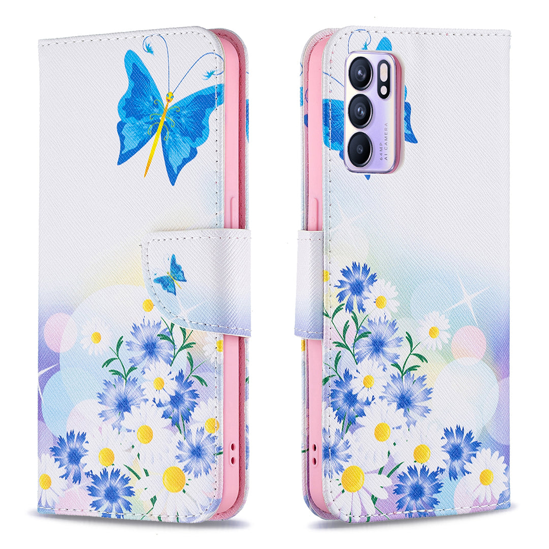 Pattern Printing Drop-Resistant Magnetic Leather Wallet Case with Stand for Oppo Reno6 5G