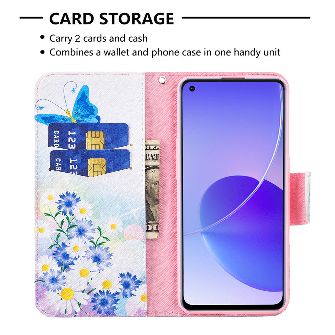 Pattern Printing Drop-Resistant Magnetic Leather Wallet Case with Stand for Oppo Reno6 5G