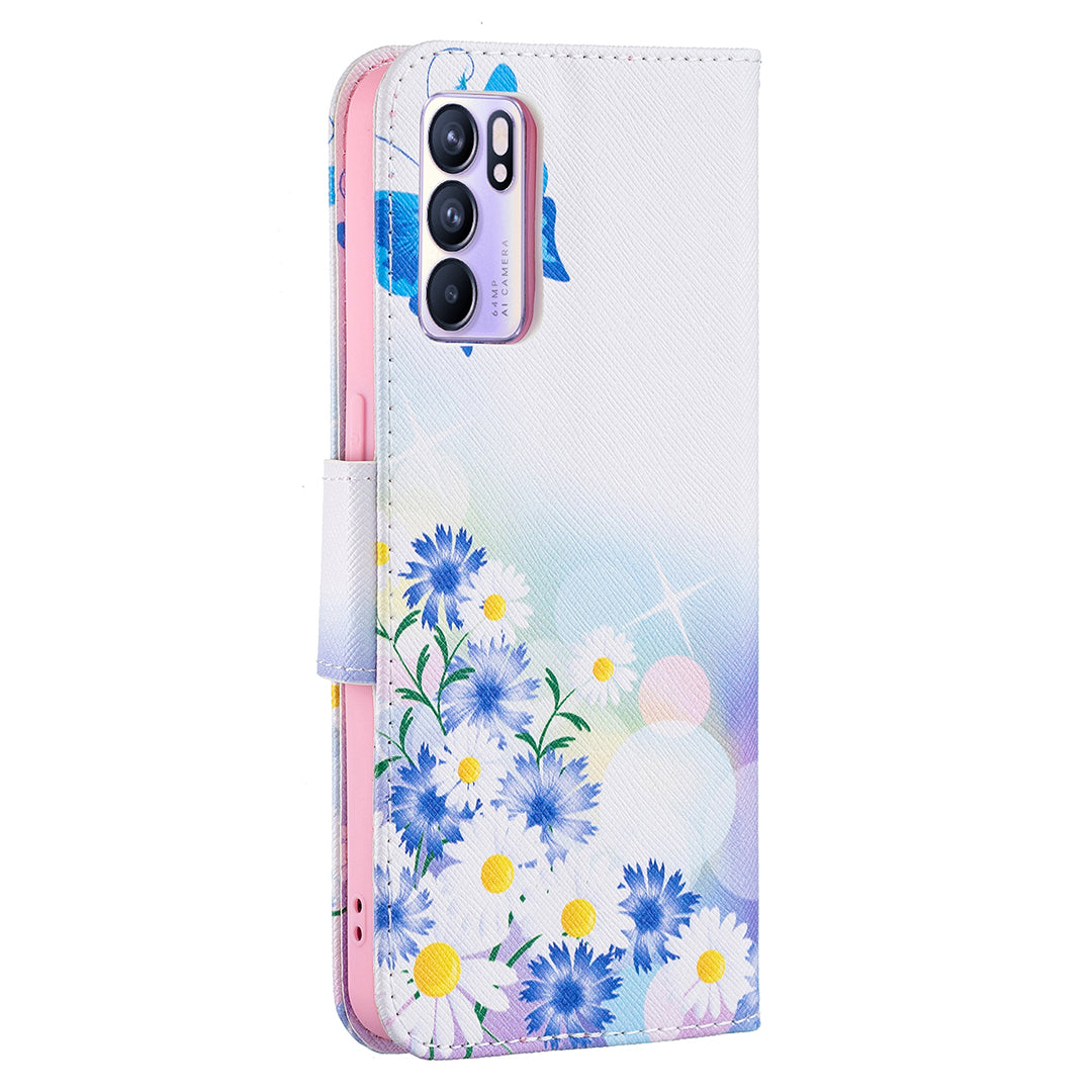 Pattern Printing Drop-Resistant Magnetic Leather Wallet Case with Stand for Oppo Reno6 5G