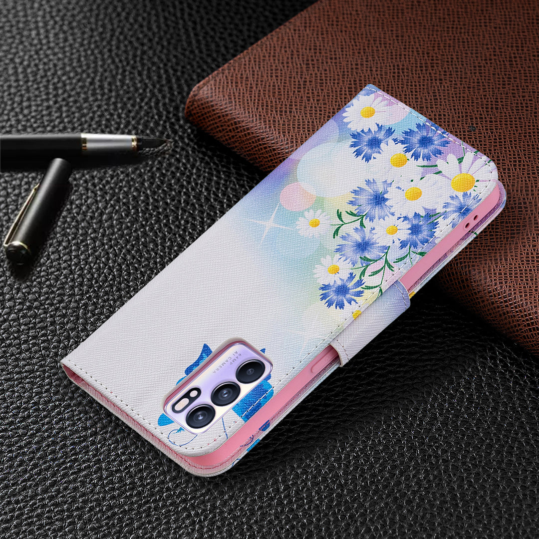 Pattern Printing Drop-Resistant Magnetic Leather Wallet Case with Stand for Oppo Reno6 5G