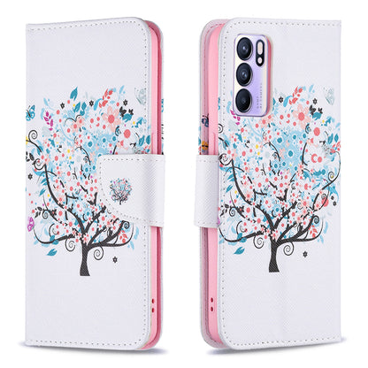 Pattern Printing Drop-Resistant Magnetic Leather Wallet Case with Stand for Oppo Reno6 5G