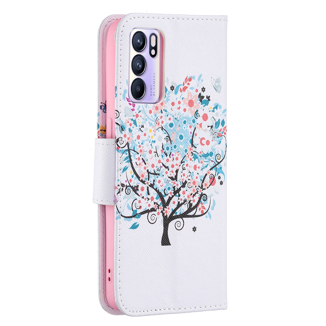 Pattern Printing Drop-Resistant Magnetic Leather Wallet Case with Stand for Oppo Reno6 5G