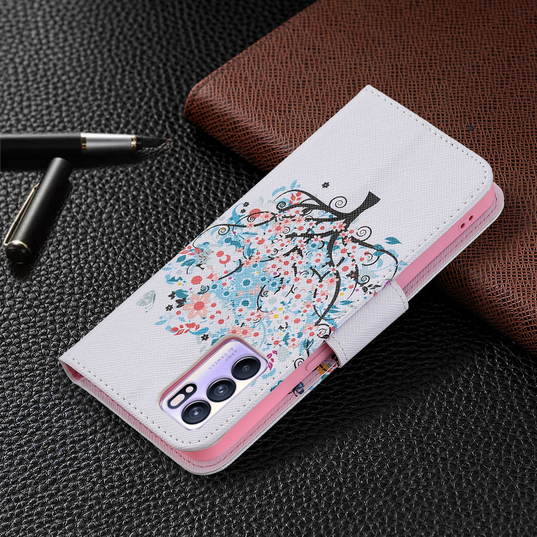 Pattern Printing Drop-Resistant Magnetic Leather Wallet Case with Stand for Oppo Reno6 5G