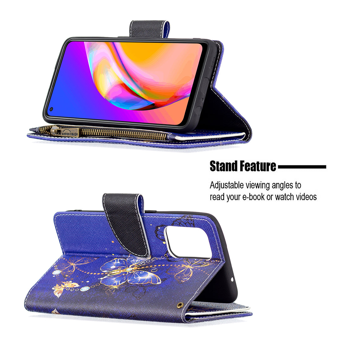 Dual-Sided Magnetic Clasp Zippered Wallet Design BF03 Leather Stand Phone Cover with Vivid Pattern Printing for Oppo Reno5 Z 5G/F19 Pro+ 5G/A94 5G