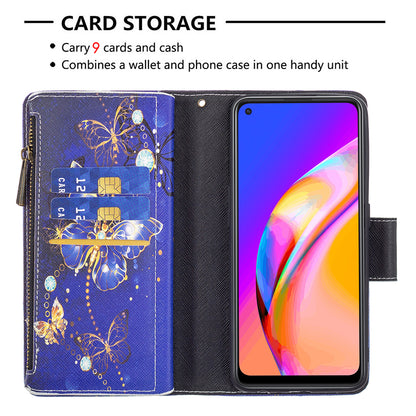 Dual-Sided Magnetic Clasp Zippered Wallet Design BF03 Leather Stand Phone Cover with Vivid Pattern Printing for Oppo Reno5 Z 5G/F19 Pro+ 5G/A94 5G