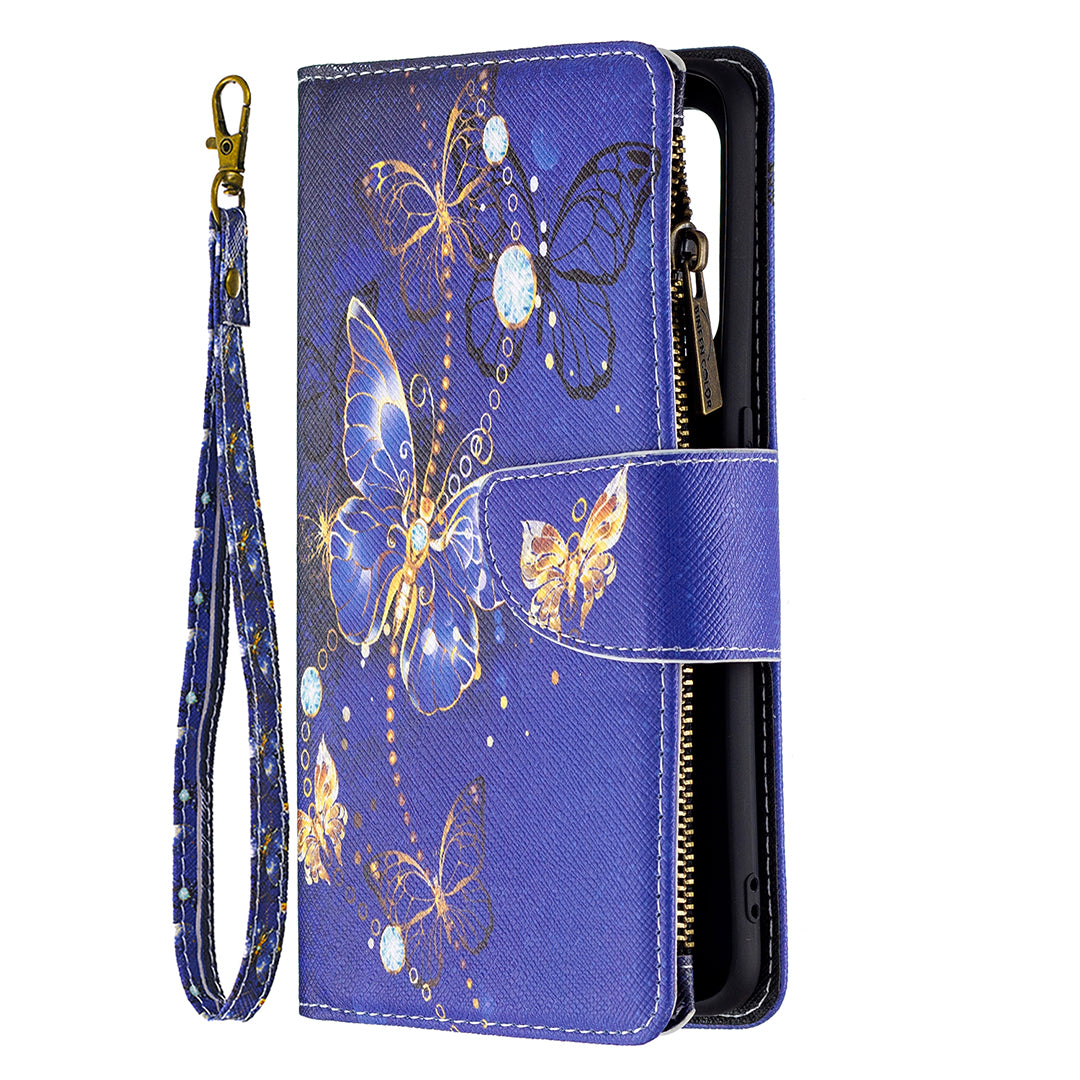 Dual-Sided Magnetic Clasp Zippered Wallet Design BF03 Leather Stand Phone Cover with Vivid Pattern Printing for Oppo Reno5 Z 5G/F19 Pro+ 5G/A94 5G