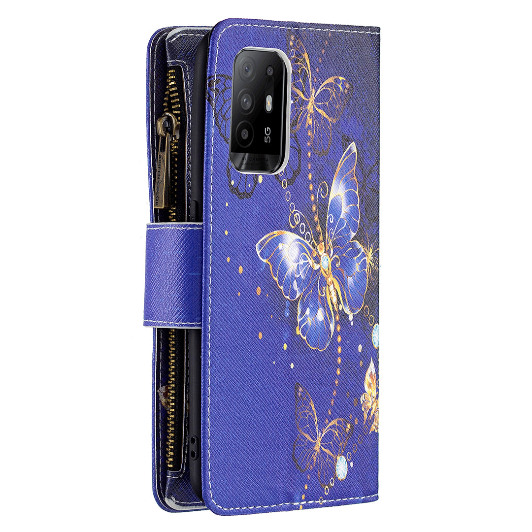 Dual-Sided Magnetic Clasp Zippered Wallet Design BF03 Leather Stand Phone Cover with Vivid Pattern Printing for Oppo Reno5 Z 5G/F19 Pro+ 5G/A94 5G