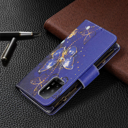 Dual-Sided Magnetic Clasp Zippered Wallet Design BF03 Leather Stand Phone Cover with Vivid Pattern Printing for Oppo Reno5 Z 5G/F19 Pro+ 5G/A94 5G