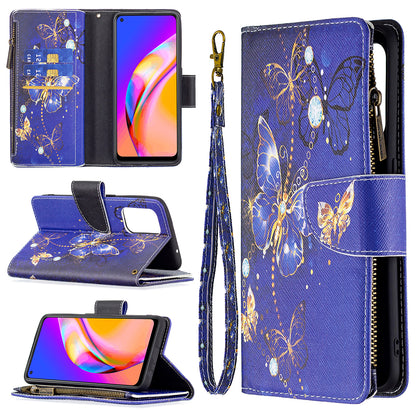 Dual-Sided Magnetic Clasp Zippered Wallet Design BF03 Leather Stand Phone Cover with Vivid Pattern Printing for Oppo Reno5 Z 5G/F19 Pro+ 5G/A94 5G