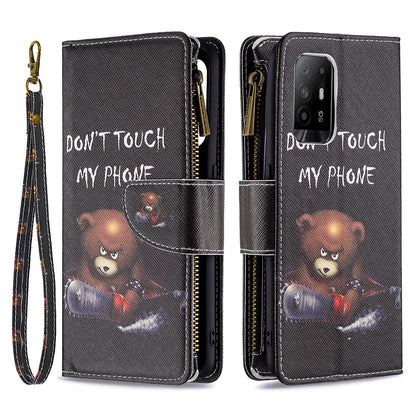 Dual-Sided Magnetic Clasp Zippered Wallet Design BF03 Leather Stand Phone Cover with Vivid Pattern Printing for Oppo Reno5 Z 5G/F19 Pro+ 5G/A94 5G