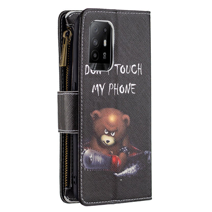 Dual-Sided Magnetic Clasp Zippered Wallet Design BF03 Leather Stand Phone Cover with Vivid Pattern Printing for Oppo Reno5 Z 5G/F19 Pro+ 5G/A94 5G