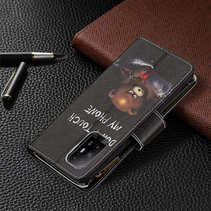 Dual-Sided Magnetic Clasp Zippered Wallet Design BF03 Leather Stand Phone Cover with Vivid Pattern Printing for Oppo Reno5 Z 5G/F19 Pro+ 5G/A94 5G