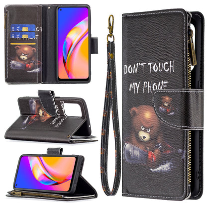 Dual-Sided Magnetic Clasp Zippered Wallet Design BF03 Leather Stand Phone Cover with Vivid Pattern Printing for Oppo Reno5 Z 5G/F19 Pro+ 5G/A94 5G