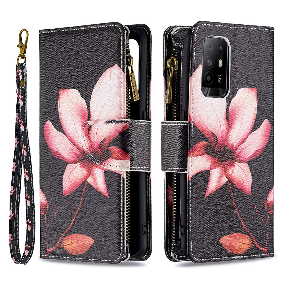 Dual-Sided Magnetic Clasp Zippered Wallet Design BF03 Leather Stand Phone Cover with Vivid Pattern Printing for Oppo Reno5 Z 5G/F19 Pro+ 5G/A94 5G