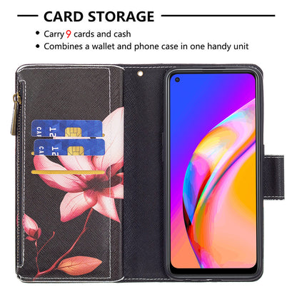 Dual-Sided Magnetic Clasp Zippered Wallet Design BF03 Leather Stand Phone Cover with Vivid Pattern Printing for Oppo Reno5 Z 5G/F19 Pro+ 5G/A94 5G