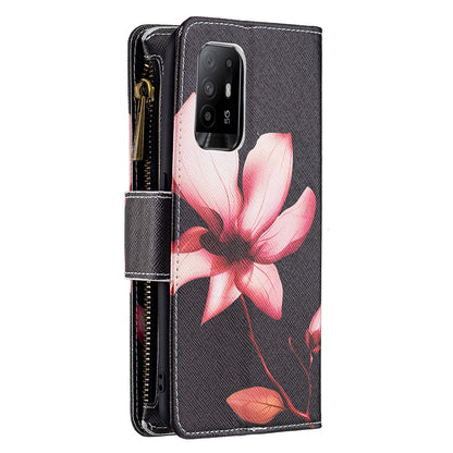 Dual-Sided Magnetic Clasp Zippered Wallet Design BF03 Leather Stand Phone Cover with Vivid Pattern Printing for Oppo Reno5 Z 5G/F19 Pro+ 5G/A94 5G