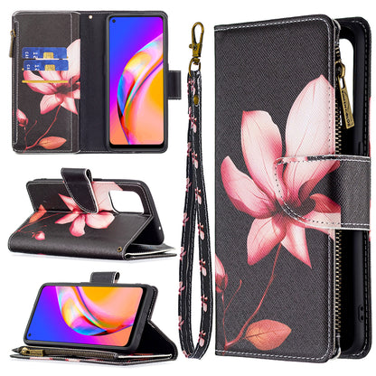 Dual-Sided Magnetic Clasp Zippered Wallet Design BF03 Leather Stand Phone Cover with Vivid Pattern Printing for Oppo Reno5 Z 5G/F19 Pro+ 5G/A94 5G