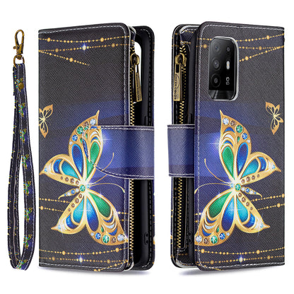 Dual-Sided Magnetic Clasp Zippered Wallet Design BF03 Leather Stand Phone Cover with Vivid Pattern Printing for Oppo Reno5 Z 5G/F19 Pro+ 5G/A94 5G