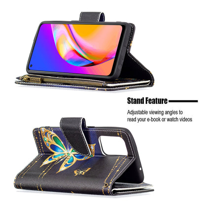 Dual-Sided Magnetic Clasp Zippered Wallet Design BF03 Leather Stand Phone Cover with Vivid Pattern Printing for Oppo Reno5 Z 5G/F19 Pro+ 5G/A94 5G