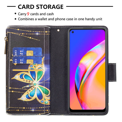 Dual-Sided Magnetic Clasp Zippered Wallet Design BF03 Leather Stand Phone Cover with Vivid Pattern Printing for Oppo Reno5 Z 5G/F19 Pro+ 5G/A94 5G