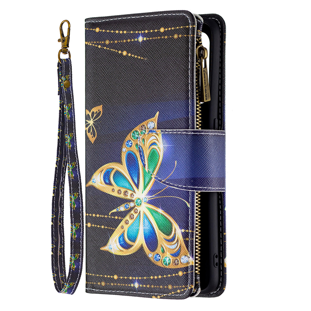 Dual-Sided Magnetic Clasp Zippered Wallet Design BF03 Leather Stand Phone Cover with Vivid Pattern Printing for Oppo Reno5 Z 5G/F19 Pro+ 5G/A94 5G