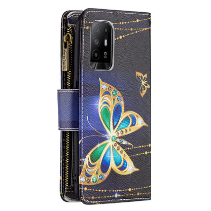 Dual-Sided Magnetic Clasp Zippered Wallet Design BF03 Leather Stand Phone Cover with Vivid Pattern Printing for Oppo Reno5 Z 5G/F19 Pro+ 5G/A94 5G