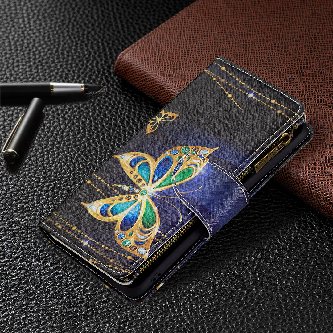 Dual-Sided Magnetic Clasp Zippered Wallet Design BF03 Leather Stand Phone Cover with Vivid Pattern Printing for Oppo Reno5 Z 5G/F19 Pro+ 5G/A94 5G