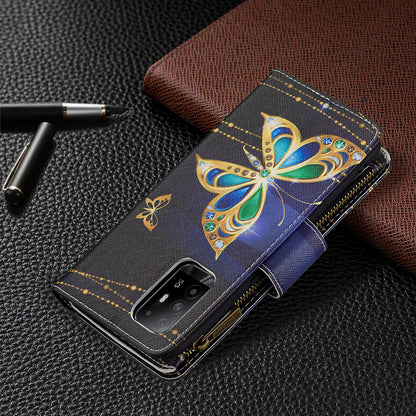 Dual-Sided Magnetic Clasp Zippered Wallet Design BF03 Leather Stand Phone Cover with Vivid Pattern Printing for Oppo Reno5 Z 5G/F19 Pro+ 5G/A94 5G