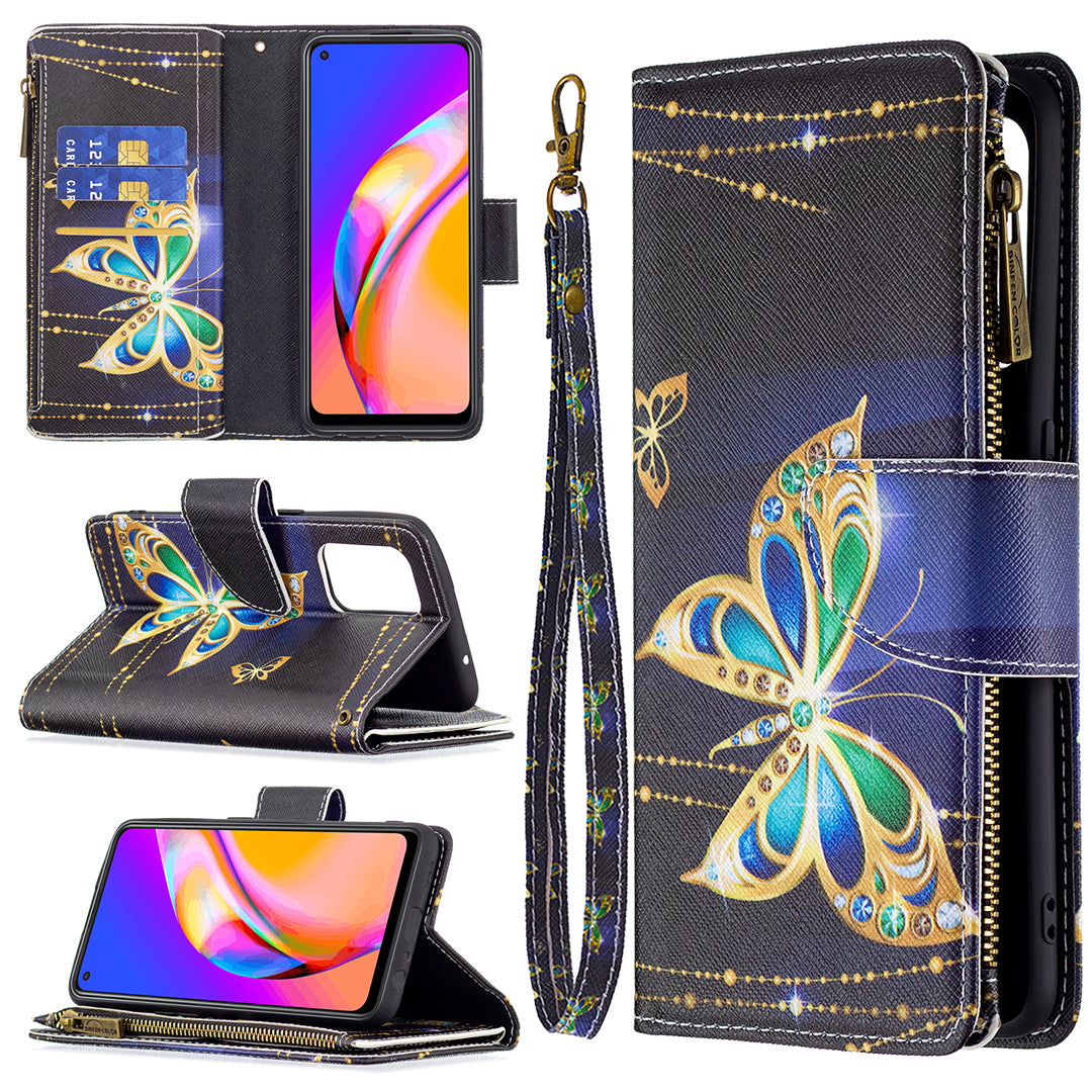 Dual-Sided Magnetic Clasp Zippered Wallet Design BF03 Leather Stand Phone Cover with Vivid Pattern Printing for Oppo Reno5 Z 5G/F19 Pro+ 5G/A94 5G