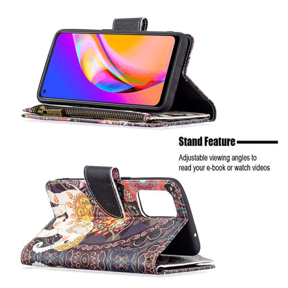 Dual-Sided Magnetic Clasp Zippered Wallet Design BF03 Leather Stand Phone Cover with Vivid Pattern Printing for Oppo Reno5 Z 5G/F19 Pro+ 5G/A94 5G