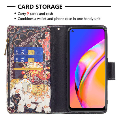 Dual-Sided Magnetic Clasp Zippered Wallet Design BF03 Leather Stand Phone Cover with Vivid Pattern Printing for Oppo Reno5 Z 5G/F19 Pro+ 5G/A94 5G