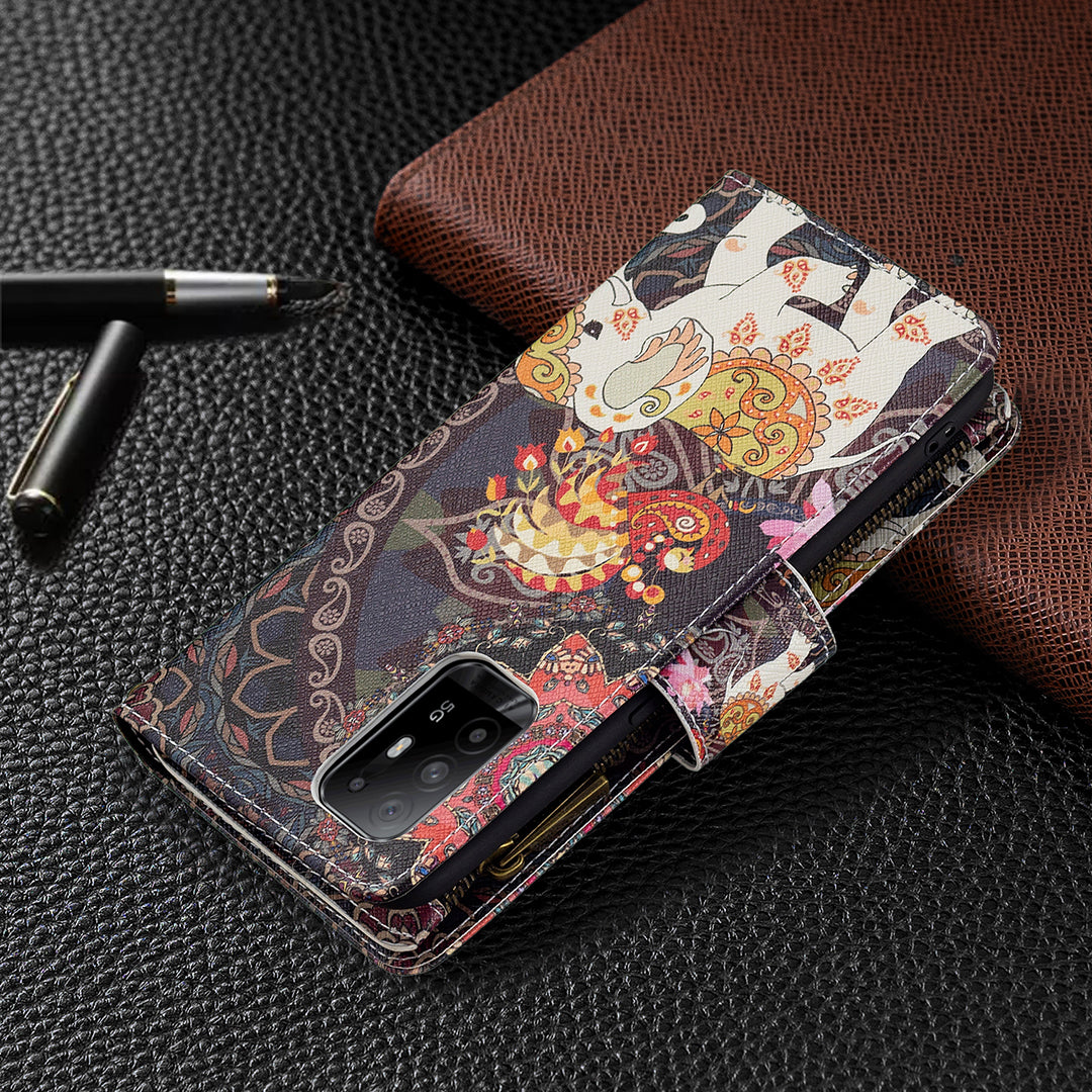 Dual-Sided Magnetic Clasp Zippered Wallet Design BF03 Leather Stand Phone Cover with Vivid Pattern Printing for Oppo Reno5 Z 5G/F19 Pro+ 5G/A94 5G