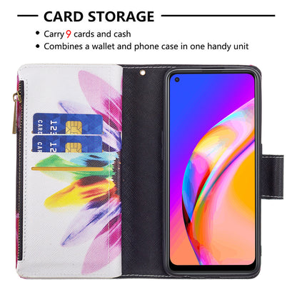 Dual-Sided Magnetic Clasp Zippered Wallet Design BF03 Leather Stand Phone Cover with Vivid Pattern Printing for Oppo Reno5 Z 5G/F19 Pro+ 5G/A94 5G