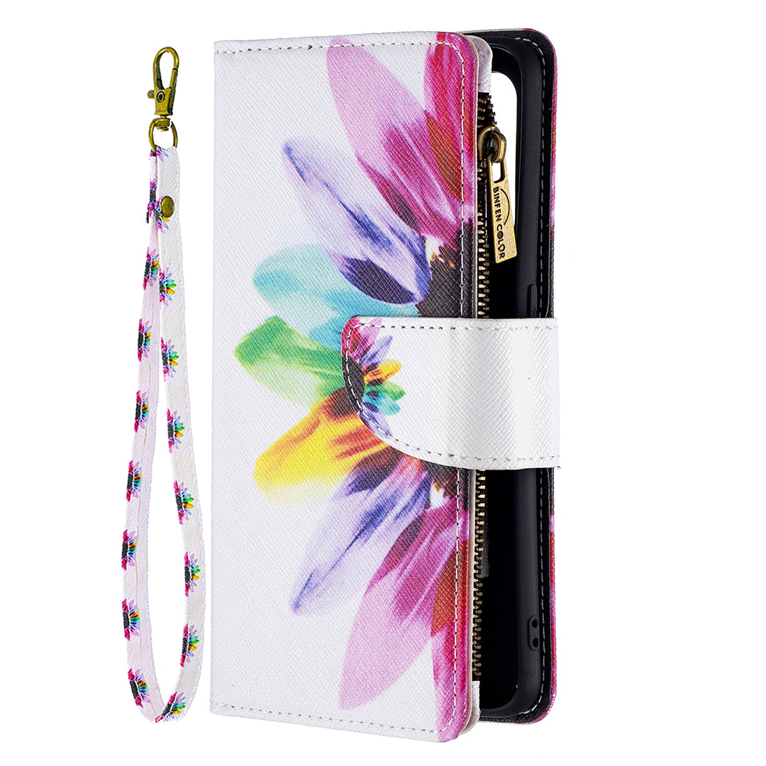 Dual-Sided Magnetic Clasp Zippered Wallet Design BF03 Leather Stand Phone Cover with Vivid Pattern Printing for Oppo Reno5 Z 5G/F19 Pro+ 5G/A94 5G