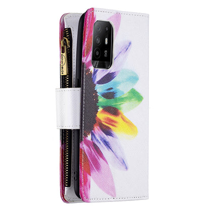 Dual-Sided Magnetic Clasp Zippered Wallet Design BF03 Leather Stand Phone Cover with Vivid Pattern Printing for Oppo Reno5 Z 5G/F19 Pro+ 5G/A94 5G