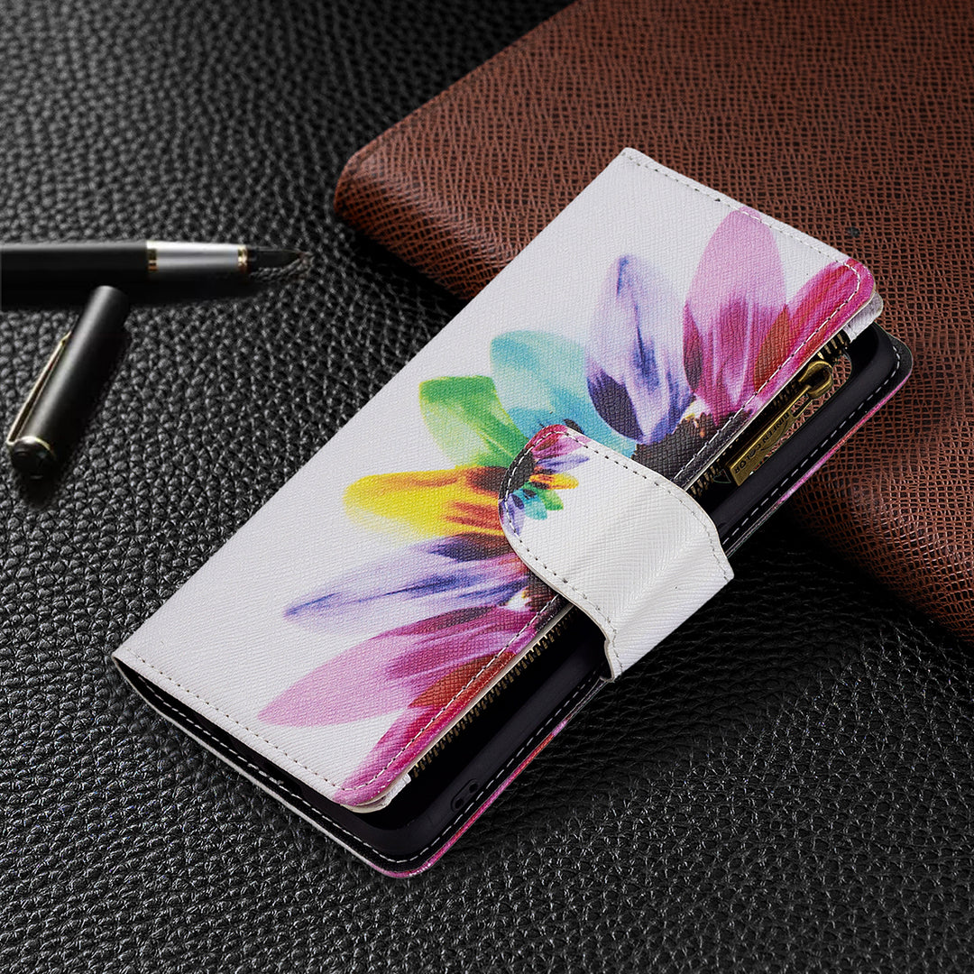 Dual-Sided Magnetic Clasp Zippered Wallet Design BF03 Leather Stand Phone Cover with Vivid Pattern Printing for Oppo Reno5 Z 5G/F19 Pro+ 5G/A94 5G