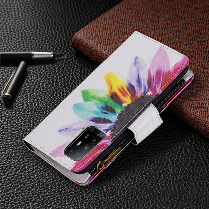 Dual-Sided Magnetic Clasp Zippered Wallet Design BF03 Leather Stand Phone Cover with Vivid Pattern Printing for Oppo Reno5 Z 5G/F19 Pro+ 5G/A94 5G