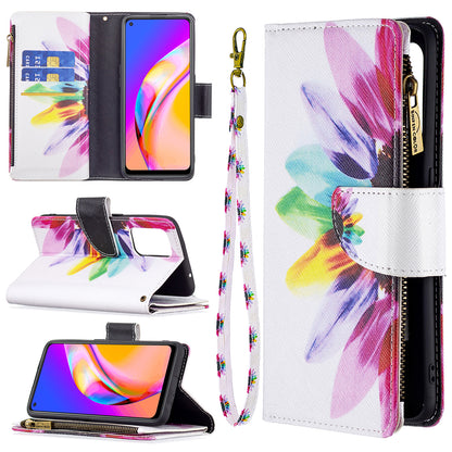 Dual-Sided Magnetic Clasp Zippered Wallet Design BF03 Leather Stand Phone Cover with Vivid Pattern Printing for Oppo Reno5 Z 5G/F19 Pro+ 5G/A94 5G