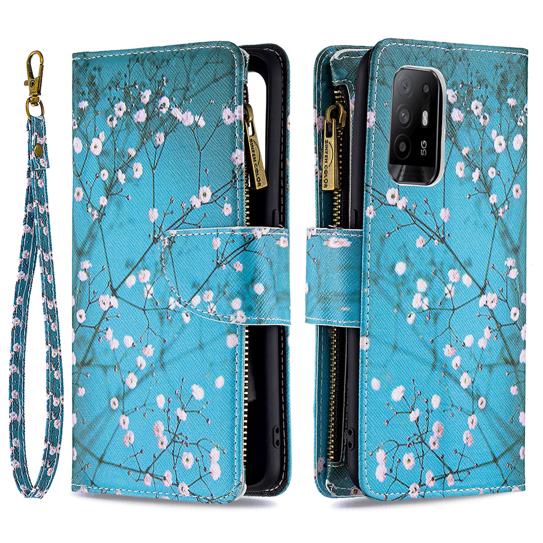 Dual-Sided Magnetic Clasp Zippered Wallet Design BF03 Leather Stand Phone Cover with Vivid Pattern Printing for Oppo Reno5 Z 5G/F19 Pro+ 5G/A94 5G