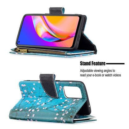 Dual-Sided Magnetic Clasp Zippered Wallet Design BF03 Leather Stand Phone Cover with Vivid Pattern Printing for Oppo Reno5 Z 5G/F19 Pro+ 5G/A94 5G