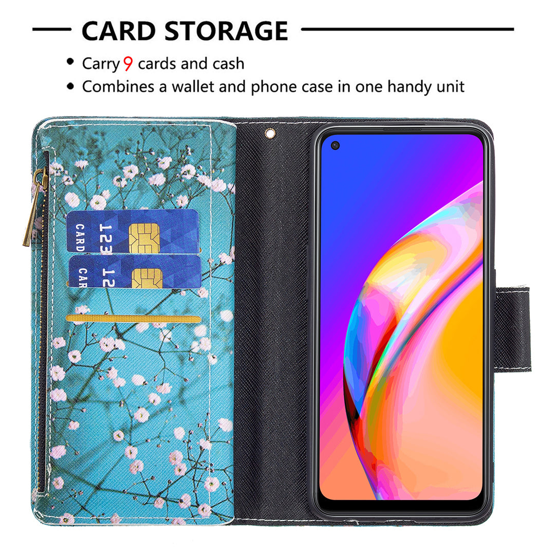 Dual-Sided Magnetic Clasp Zippered Wallet Design BF03 Leather Stand Phone Cover with Vivid Pattern Printing for Oppo Reno5 Z 5G/F19 Pro+ 5G/A94 5G