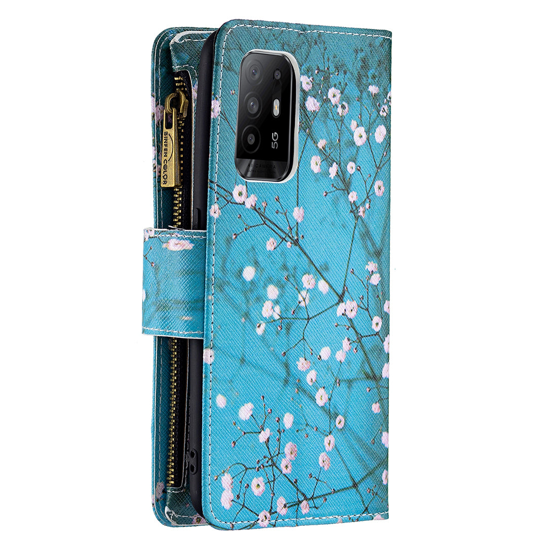 Dual-Sided Magnetic Clasp Zippered Wallet Design BF03 Leather Stand Phone Cover with Vivid Pattern Printing for Oppo Reno5 Z 5G/F19 Pro+ 5G/A94 5G