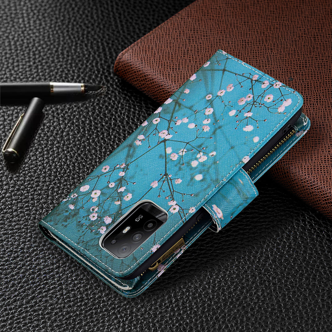 Dual-Sided Magnetic Clasp Zippered Wallet Design BF03 Leather Stand Phone Cover with Vivid Pattern Printing for Oppo Reno5 Z 5G/F19 Pro+ 5G/A94 5G