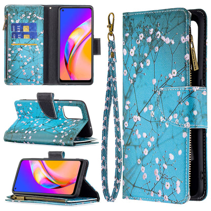 Dual-Sided Magnetic Clasp Zippered Wallet Design BF03 Leather Stand Phone Cover with Vivid Pattern Printing for Oppo Reno5 Z 5G/F19 Pro+ 5G/A94 5G