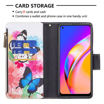 Dual-Sided Magnetic Clasp Zippered Wallet Design BF03 Leather Stand Phone Cover with Vivid Pattern Printing for Oppo Reno5 Z 5G/F19 Pro+ 5G/A94 5G