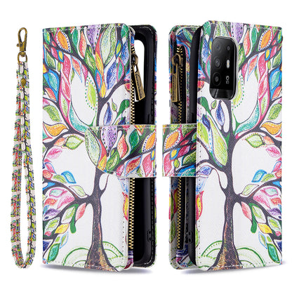 Dual-Sided Magnetic Clasp Zippered Wallet Design BF03 Leather Stand Phone Cover with Vivid Pattern Printing for Oppo Reno5 Z 5G/F19 Pro+ 5G/A94 5G