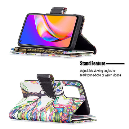 Dual-Sided Magnetic Clasp Zippered Wallet Design BF03 Leather Stand Phone Cover with Vivid Pattern Printing for Oppo Reno5 Z 5G/F19 Pro+ 5G/A94 5G