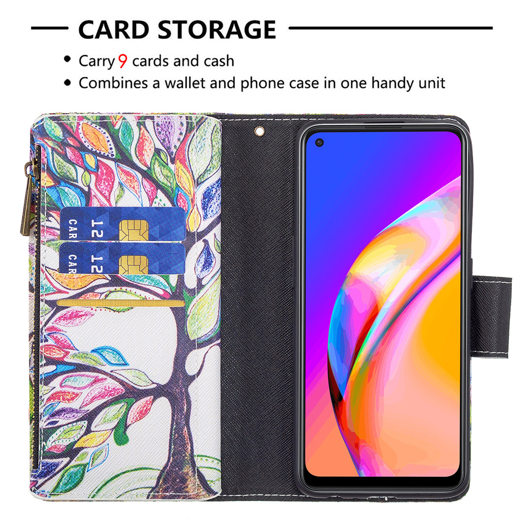 Dual-Sided Magnetic Clasp Zippered Wallet Design BF03 Leather Stand Phone Cover with Vivid Pattern Printing for Oppo Reno5 Z 5G/F19 Pro+ 5G/A94 5G