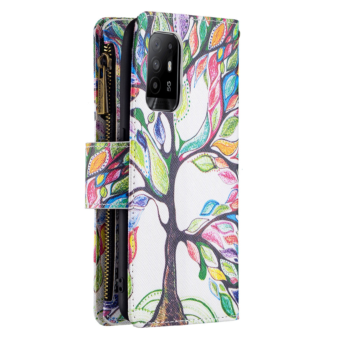 Dual-Sided Magnetic Clasp Zippered Wallet Design BF03 Leather Stand Phone Cover with Vivid Pattern Printing for Oppo Reno5 Z 5G/F19 Pro+ 5G/A94 5G