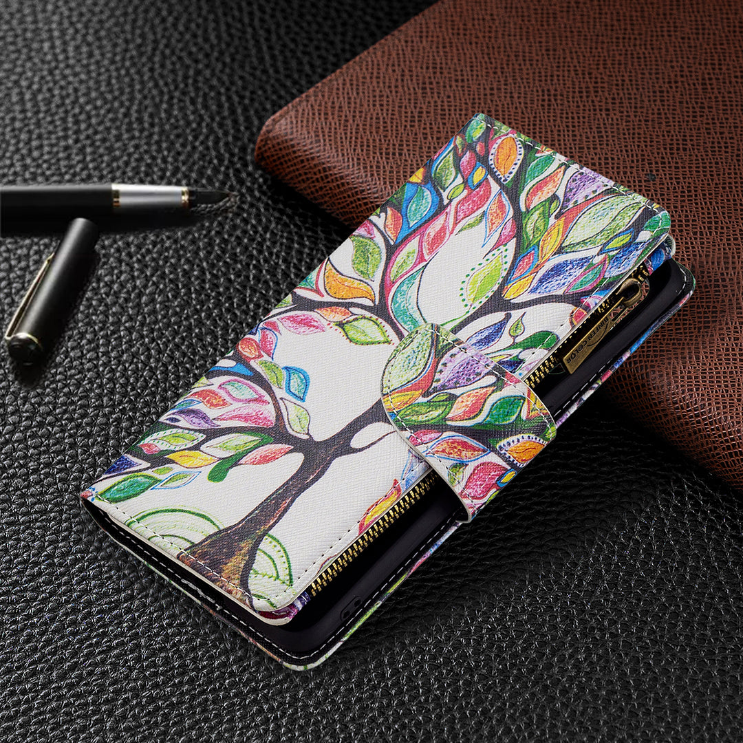 Dual-Sided Magnetic Clasp Zippered Wallet Design BF03 Leather Stand Phone Cover with Vivid Pattern Printing for Oppo Reno5 Z 5G/F19 Pro+ 5G/A94 5G